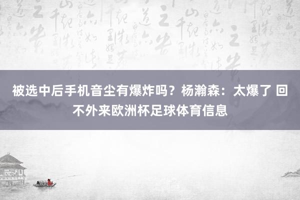 被选中后手机音尘有爆炸吗？杨瀚森：太爆了 回不外来欧洲杯足球体育信息