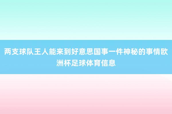 两支球队王人能来到好意思国事一件神秘的事情欧洲杯足球体育信息