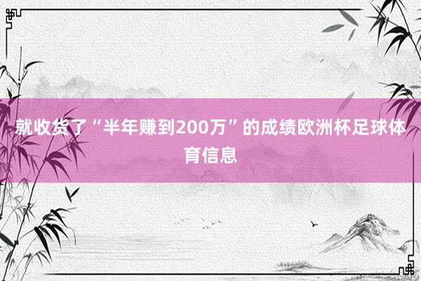 就收货了“半年赚到200万”的成绩欧洲杯足球体育信息